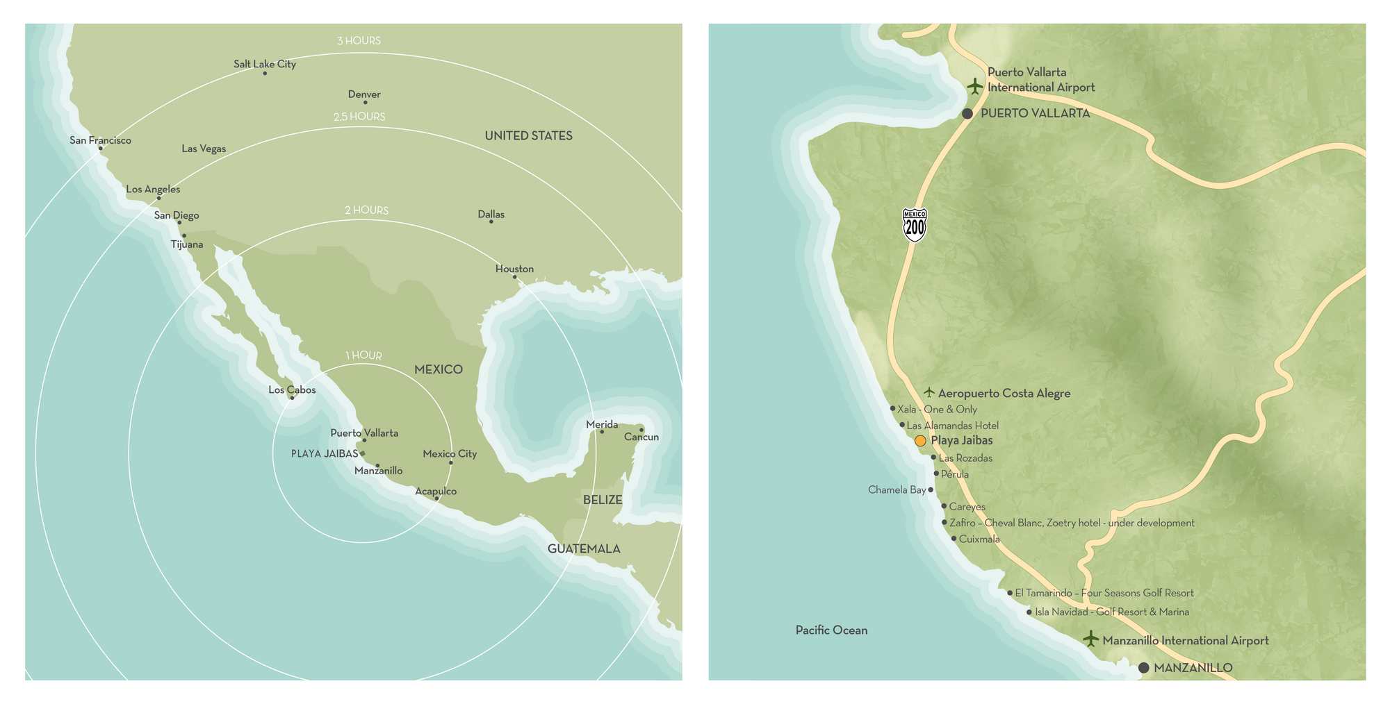 Map showing Playa Jaibas on the Costa Alegre coast